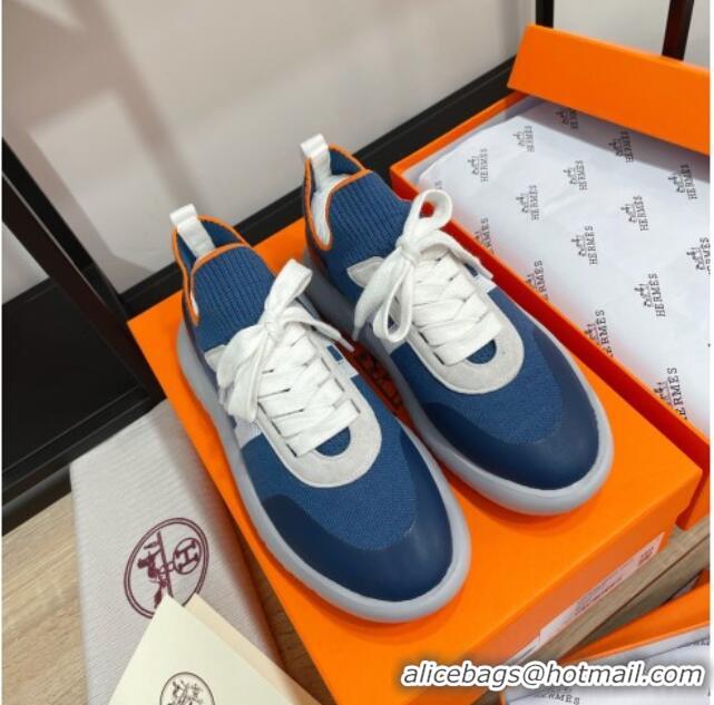 Cheap Beautiful Hermes Crew Knit Sneakers 033069 Blue 2021