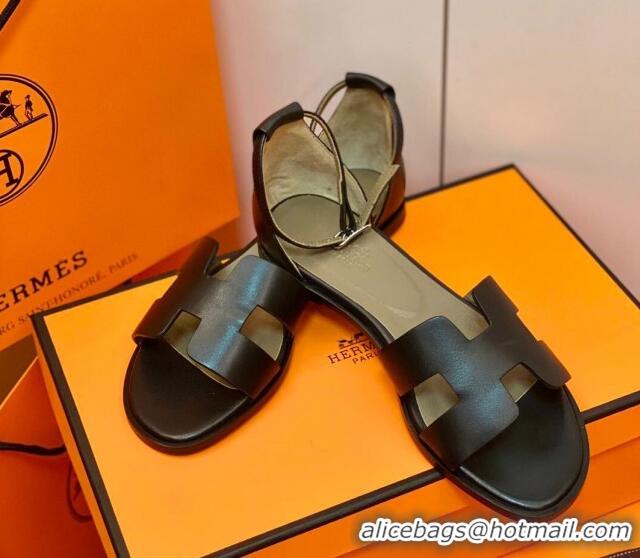 Best Quality Hermes Santorini Sandal in Smooth Swift Calfskin 331081 Black