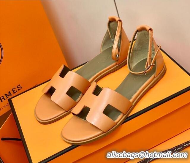 Discount Hermes Santorini Sandal in Smooth Swift Calfskin 331081 Orange