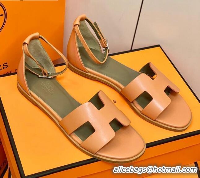 Discount Hermes Santorini Sandal in Smooth Swift Calfskin 331081 Orange