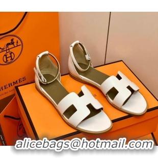 Unique Style Hermes Santorini Sandal in Smooth Swift Calfskin 331081 White