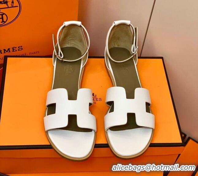 Unique Style Hermes Santorini Sandal in Smooth Swift Calfskin 331081 White