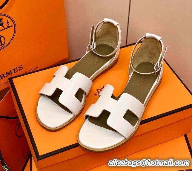 Unique Style Hermes Santorini Sandal in Smooth Swift Calfskin 331081 White