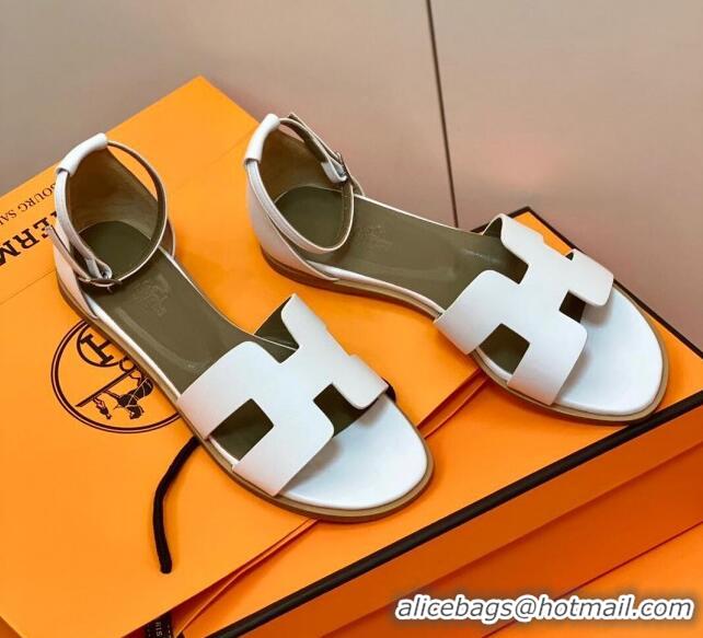 Unique Style Hermes Santorini Sandal in Smooth Swift Calfskin 331081 White