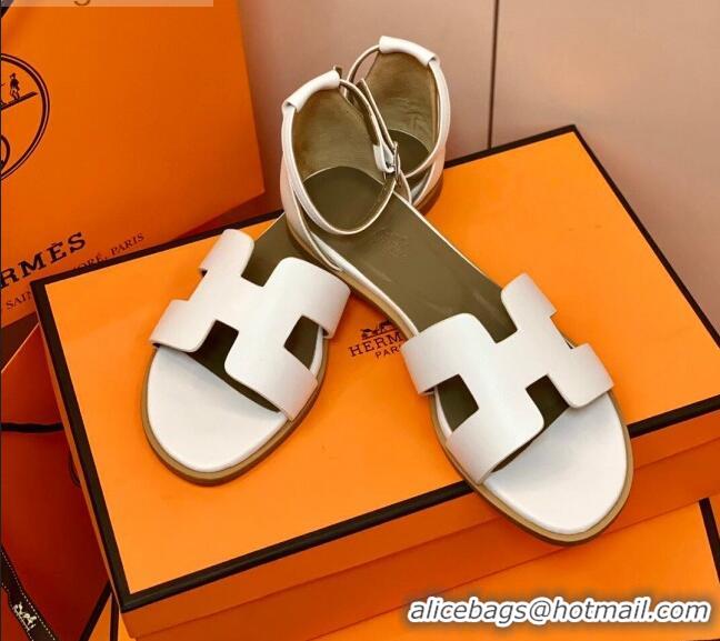 Unique Style Hermes Santorini Sandal in Smooth Swift Calfskin 331081 White