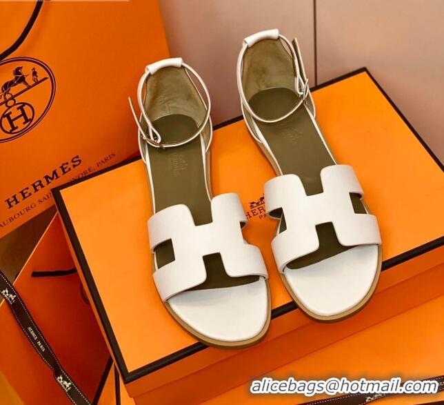 Unique Style Hermes Santorini Sandal in Smooth Swift Calfskin 331081 White