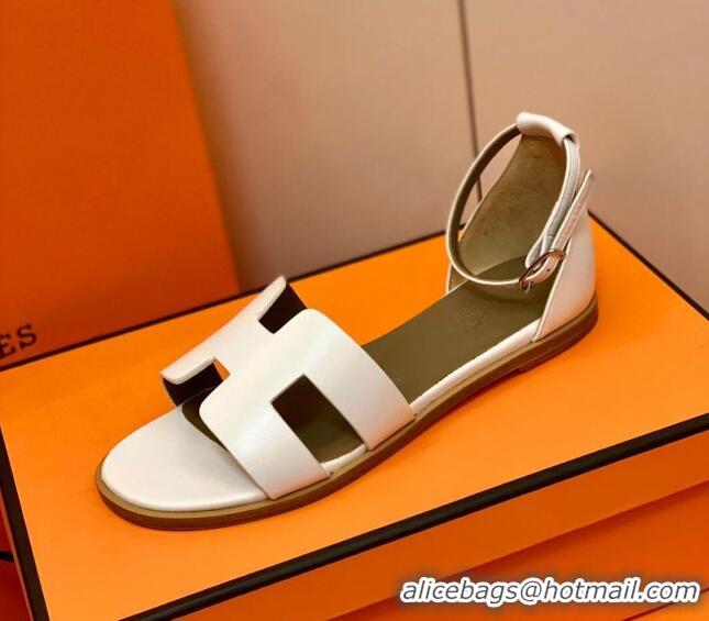 Unique Style Hermes Santorini Sandal in Smooth Swift Calfskin 331081 White