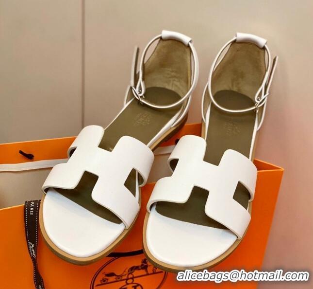 Unique Style Hermes Santorini Sandal in Smooth Swift Calfskin 331081 White