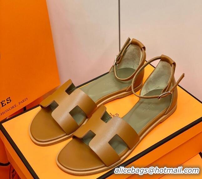 Low Cost Hermes Santorini Sandal in Smooth Swift Calfskin 331084 Brown