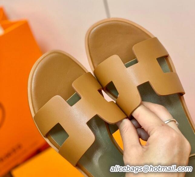 Low Cost Hermes Santorini Sandal in Smooth Swift Calfskin 331084 Brown