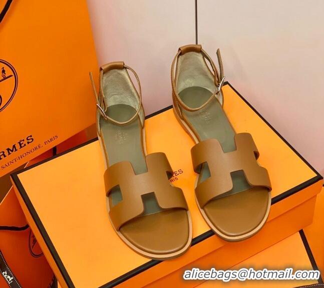 Low Cost Hermes Santorini Sandal in Smooth Swift Calfskin 331084 Brown