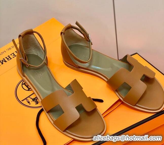 Low Cost Hermes Santorini Sandal in Smooth Swift Calfskin 331084 Brown