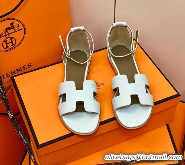 Good Looking Hermes Santorini Sandal in Grainy Epsom Calfskin 331086 White