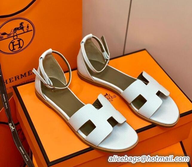 Good Looking Hermes Santorini Sandal in Grainy Epsom Calfskin 331086 White