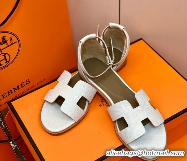 Good Looking Hermes Santorini Sandal in Grainy Epsom Calfskin 331086 White