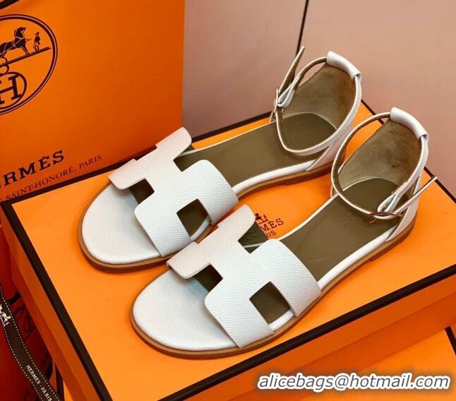 Good Looking Hermes Santorini Sandal in Grainy Epsom Calfskin 331086 White