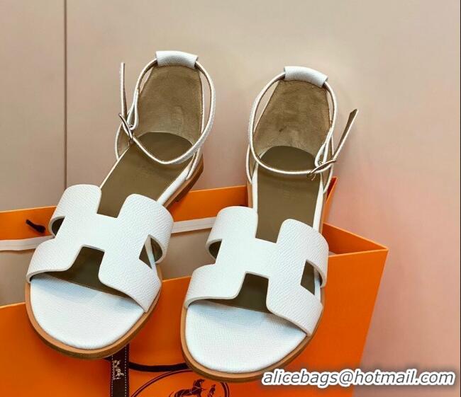 Good Looking Hermes Santorini Sandal in Grainy Epsom Calfskin 331086 White