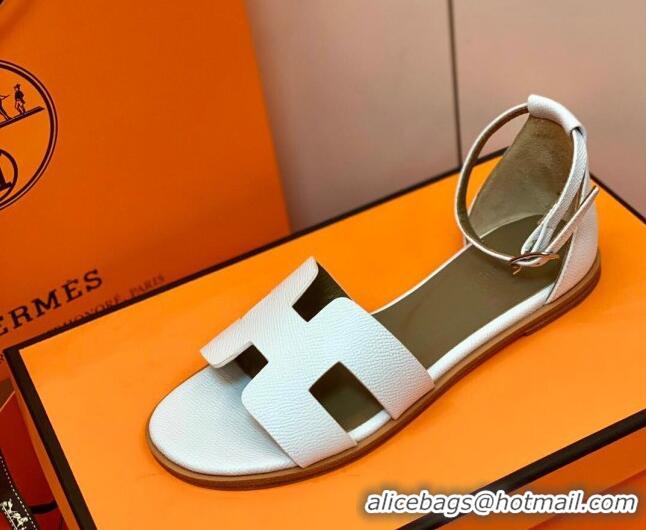 Good Looking Hermes Santorini Sandal in Grainy Epsom Calfskin 331086 White