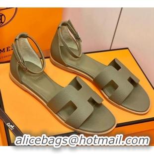 Perfect Hermes Santorini Sandal in Grainy Epsom Calfskin 331086 Dark Apricot