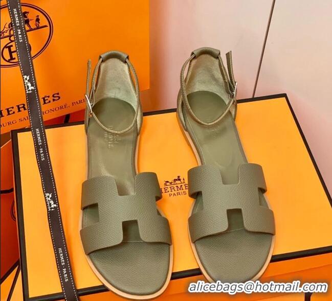 Perfect Hermes Santorini Sandal in Grainy Epsom Calfskin 331086 Dark Apricot