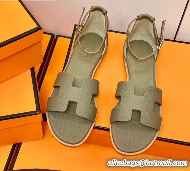 Perfect Hermes Santorini Sandal in Grainy Epsom Calfskin 331086 Dark Apricot