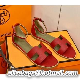 Low Price Hermes Santorini Sandal in Grainy Epsom Calfskin 331091 Red 2021