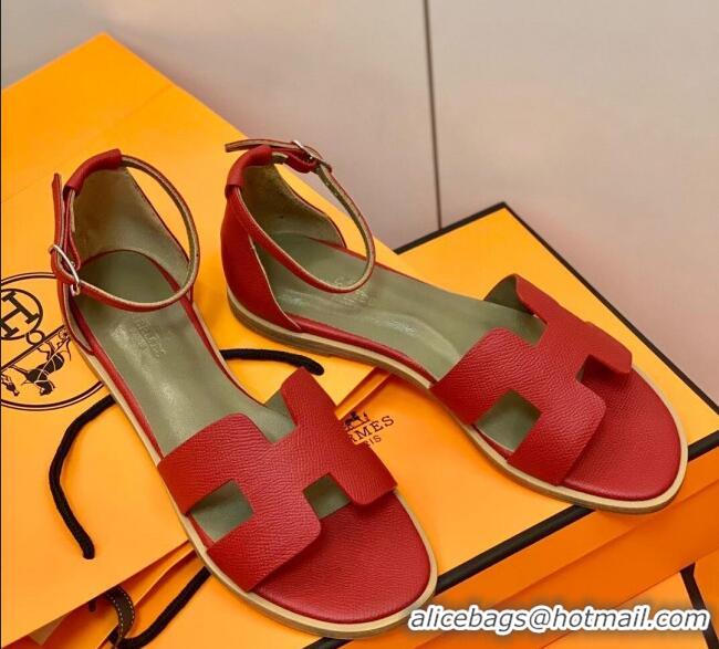 Low Price Hermes Santorini Sandal in Grainy Epsom Calfskin 331091 Red 2021