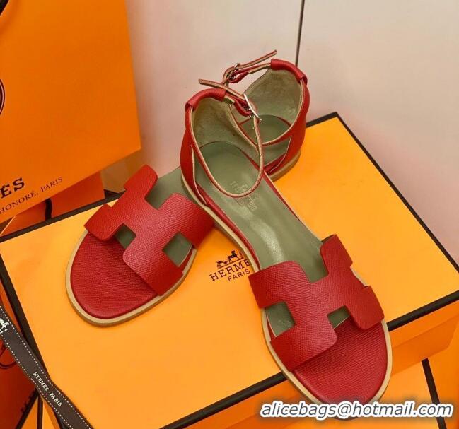 Low Price Hermes Santorini Sandal in Grainy Epsom Calfskin 331091 Red 2021