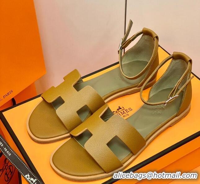 Custom Hermes Santorini Sandal in Grainy Epsom Calfskin 331091 Brown 2021