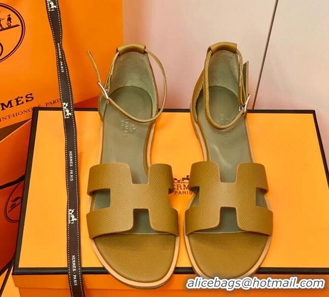 Custom Hermes Santorini Sandal in Grainy Epsom Calfskin 331091 Brown 2021