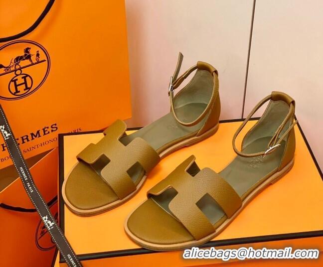 Custom Hermes Santorini Sandal in Grainy Epsom Calfskin 331091 Brown 2021