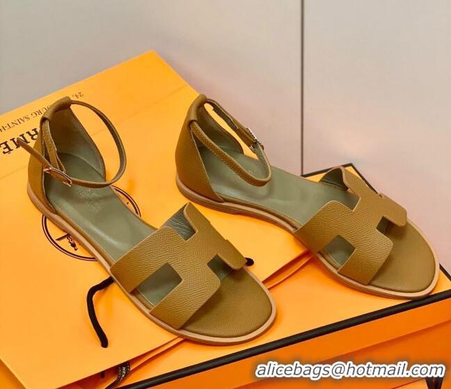 Custom Hermes Santorini Sandal in Grainy Epsom Calfskin 331091 Brown 2021