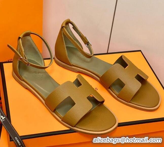 Custom Hermes Santorini Sandal in Grainy Epsom Calfskin 331091 Brown 2021