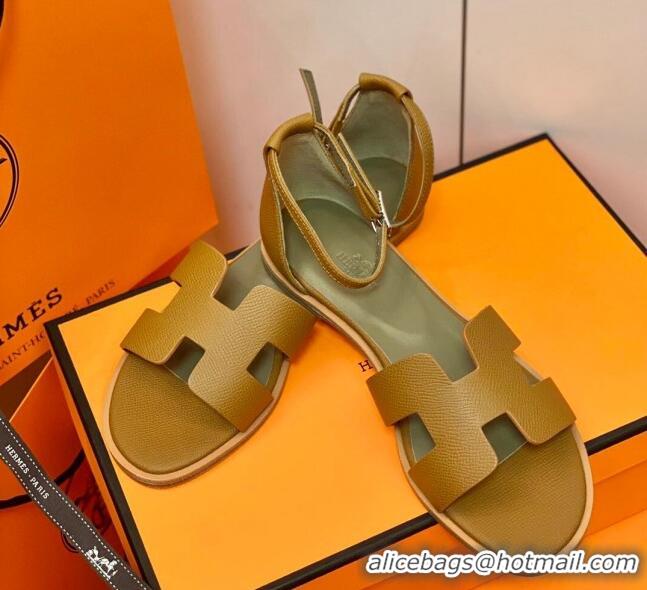 Custom Hermes Santorini Sandal in Grainy Epsom Calfskin 331091 Brown 2021