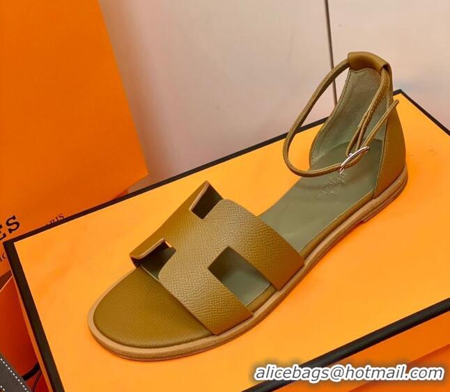 Custom Hermes Santorini Sandal in Grainy Epsom Calfskin 331091 Brown 2021