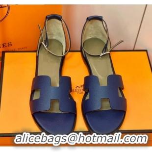 Good Quality Hermes Santorini Sandal in Grainy Epsom Calfskin 331091 Navy Blue 2021