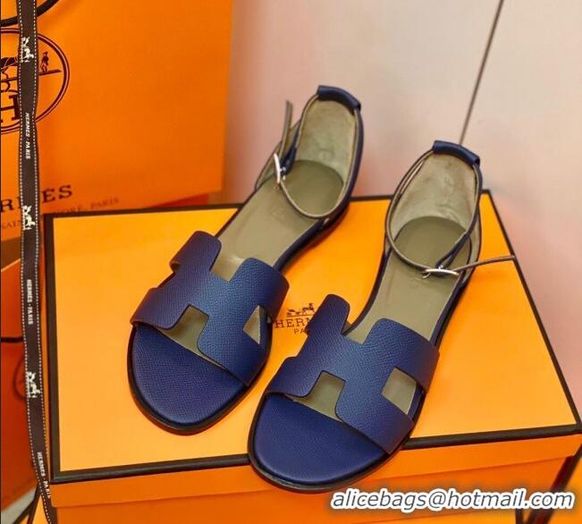 Good Quality Hermes Santorini Sandal in Grainy Epsom Calfskin 331091 Navy Blue 2021