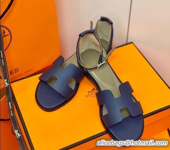 Good Quality Hermes Santorini Sandal in Grainy Epsom Calfskin 331091 Navy Blue 2021