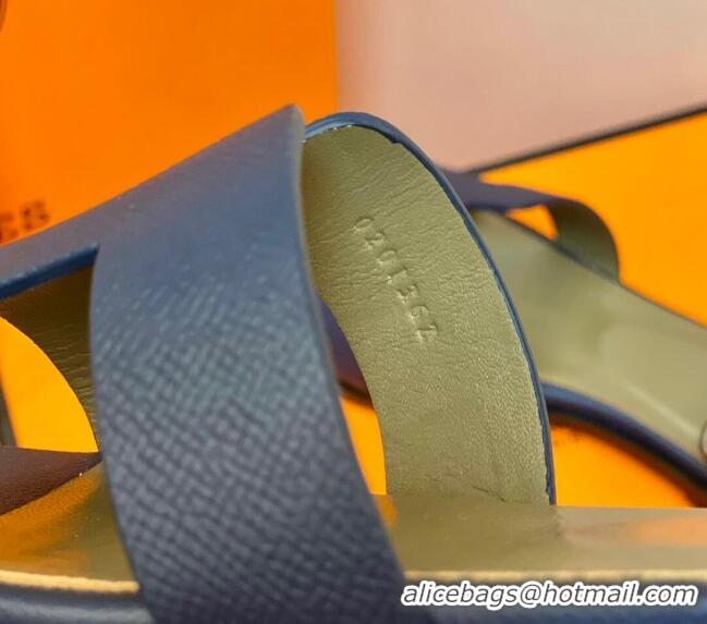 Good Quality Hermes Santorini Sandal in Grainy Epsom Calfskin 331091 Navy Blue 2021