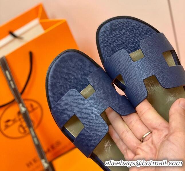 Good Quality Hermes Santorini Sandal in Grainy Epsom Calfskin 331091 Navy Blue 2021