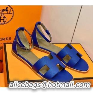 Grade Quality Hermes Santorini Sandal in Grainy Epsom Calfskin 331091 Blue 2021