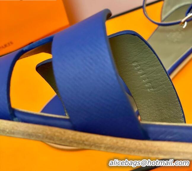 Grade Quality Hermes Santorini Sandal in Grainy Epsom Calfskin 331091 Blue 2021