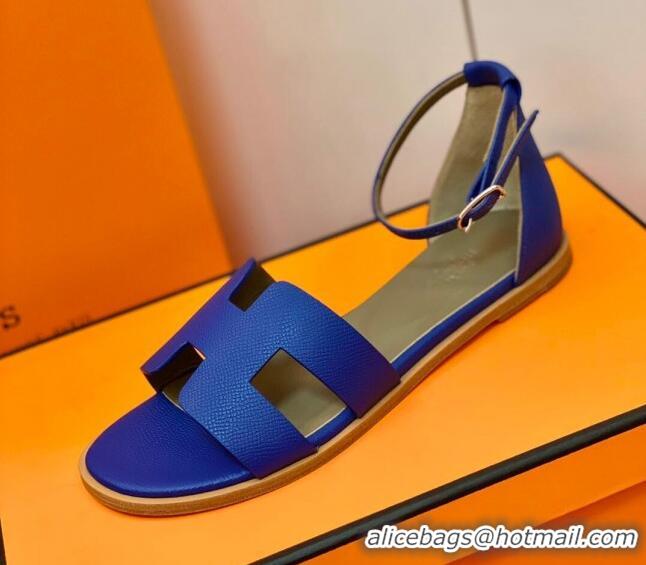 Grade Quality Hermes Santorini Sandal in Grainy Epsom Calfskin 331091 Blue 2021