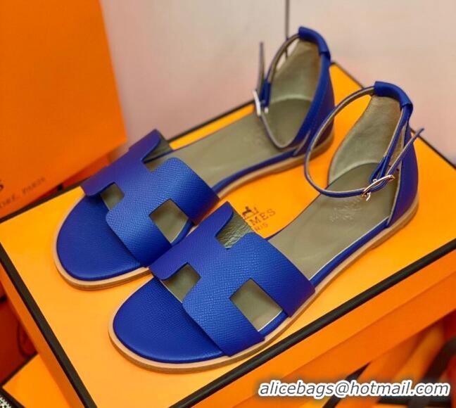 Grade Quality Hermes Santorini Sandal in Grainy Epsom Calfskin 331091 Blue 2021