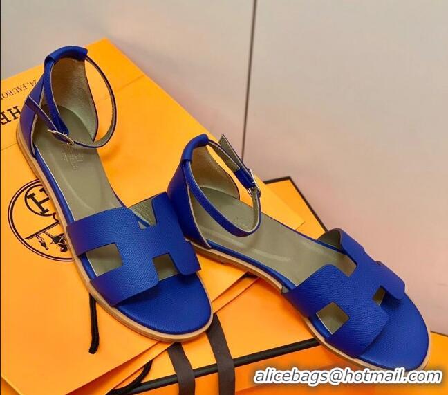 Grade Quality Hermes Santorini Sandal in Grainy Epsom Calfskin 331091 Blue 2021