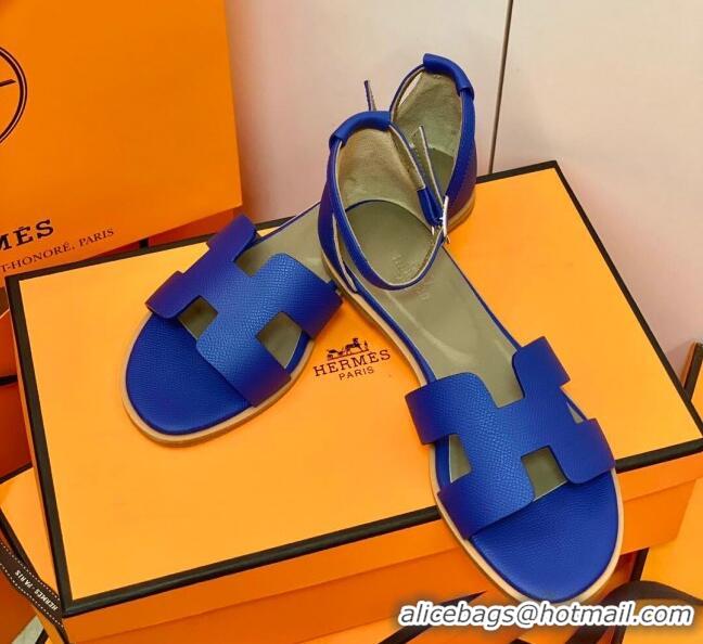 Grade Quality Hermes Santorini Sandal in Grainy Epsom Calfskin 331091 Blue 2021