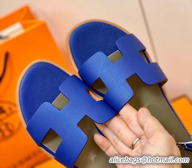 Grade Quality Hermes Santorini Sandal in Grainy Epsom Calfskin 331091 Blue 2021