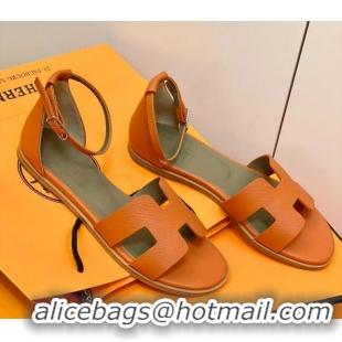 Low Price Hermes Santorini Sandal in Grainy Epsom Calfskin 331091 Orange 2021