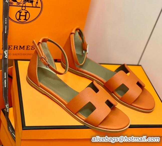 Low Price Hermes Santorini Sandal in Grainy Epsom Calfskin 331091 Orange 2021