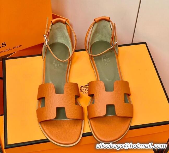 Low Price Hermes Santorini Sandal in Grainy Epsom Calfskin 331091 Orange 2021